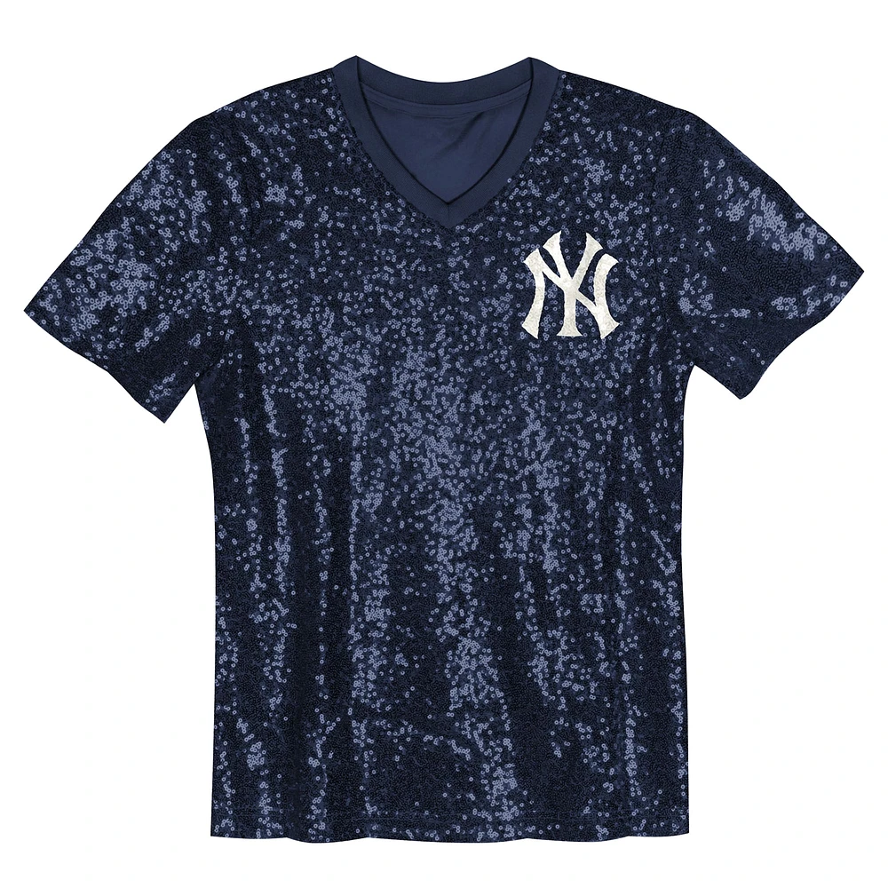 Juniors Aaron Judge Navy New York Yankees Name & Number Sequin V-Neck Top