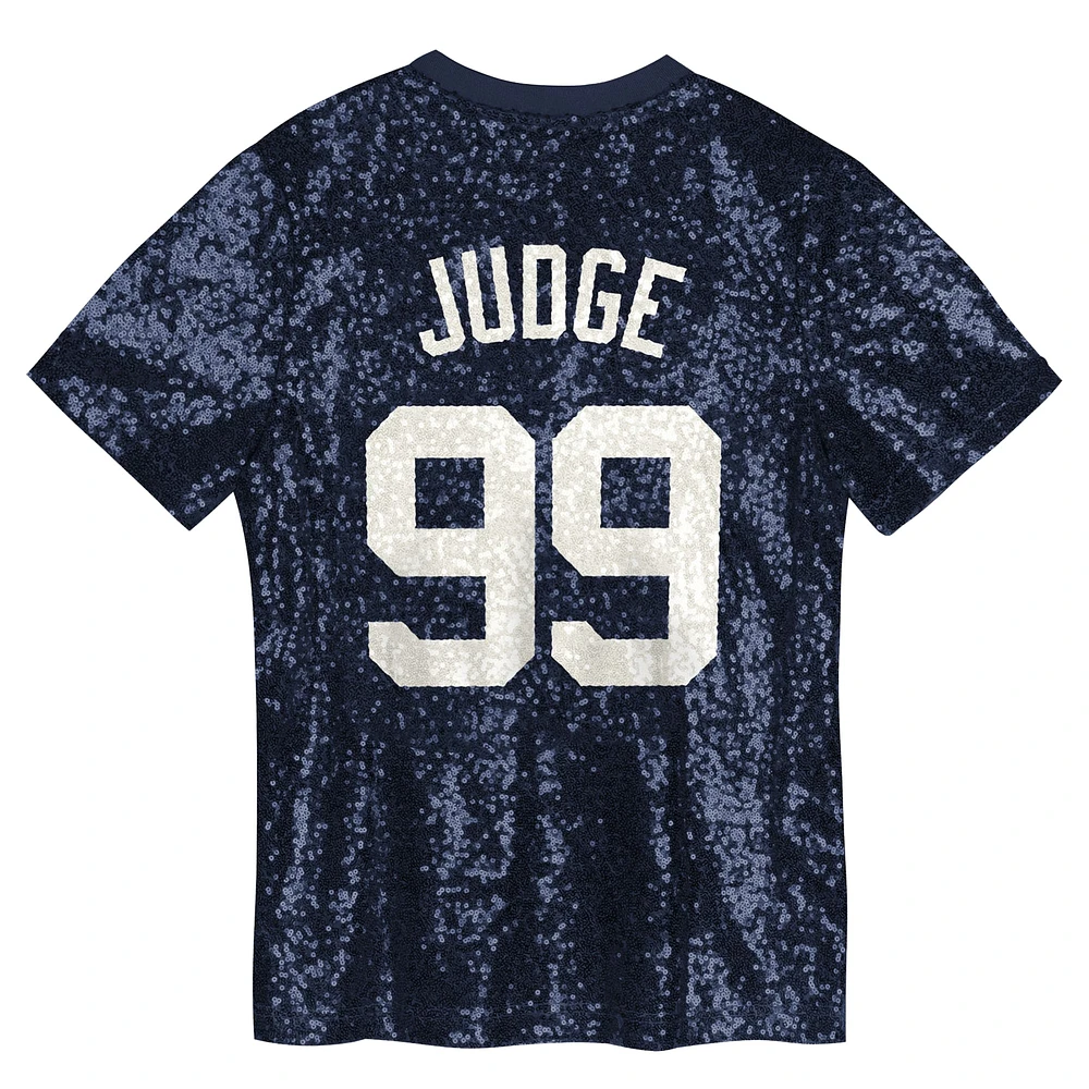 Haut à col en V sequins avec nom et numéro des Yankees de New York pour junior Aaron Judge Navy