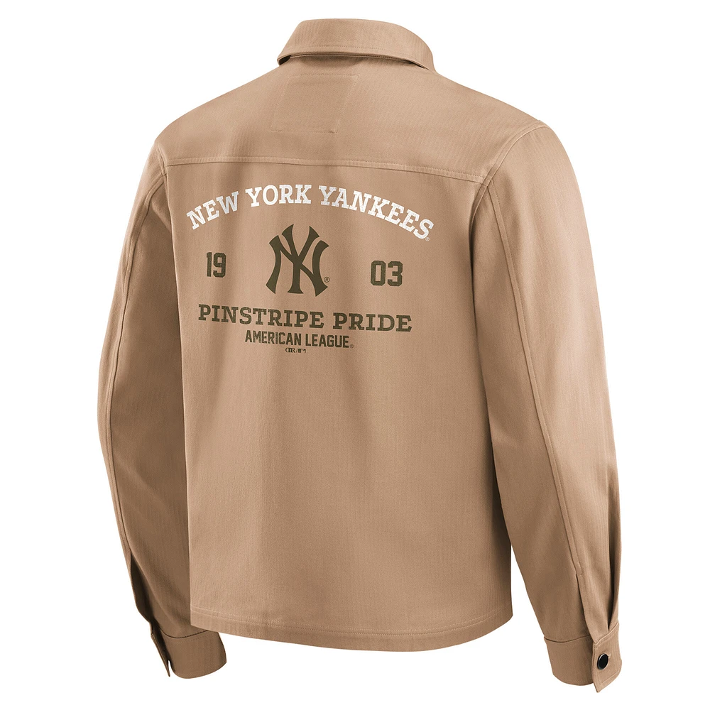 Veste zippée délavée et vieillie pour homme de la collection Darius Rucker par Fanatics, couleur tan des Yankees New York