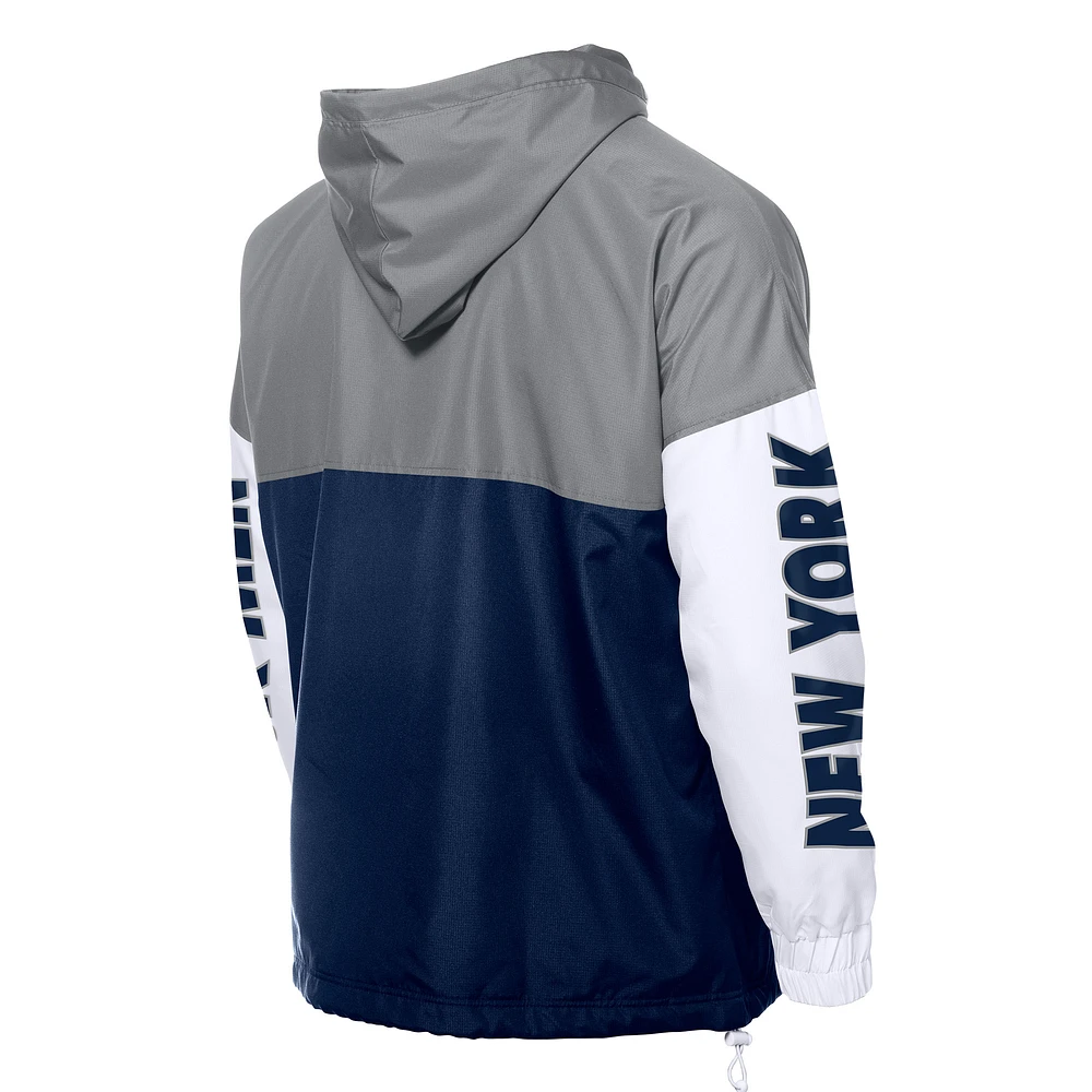 Coupe-vent à capuche entièrement zippé New Era bleu marine/gris York Yankees pour homme
