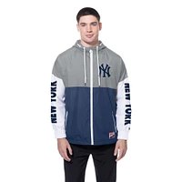Coupe-vent à capuche entièrement zippé New Era bleu marine/gris York Yankees pour homme