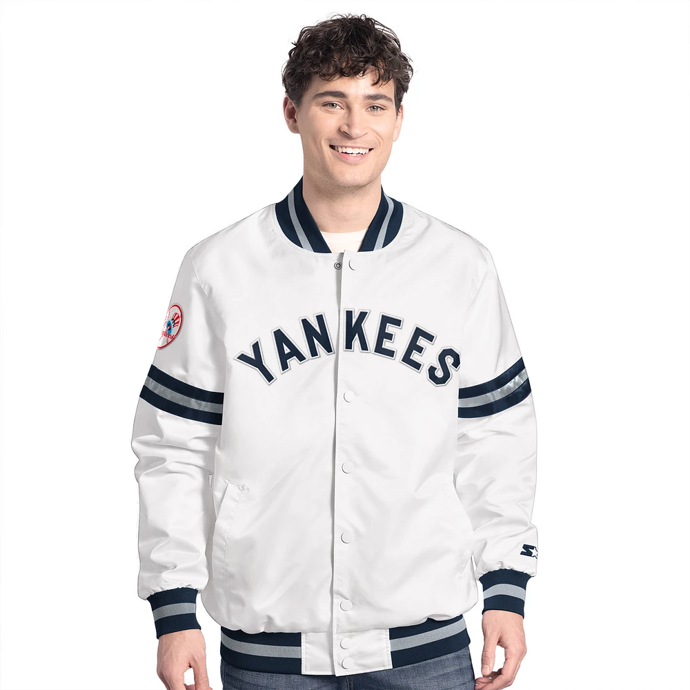 Veste universitaire blanche à boutons-pression Cooperstown Scout des Yankees de New York pour homme