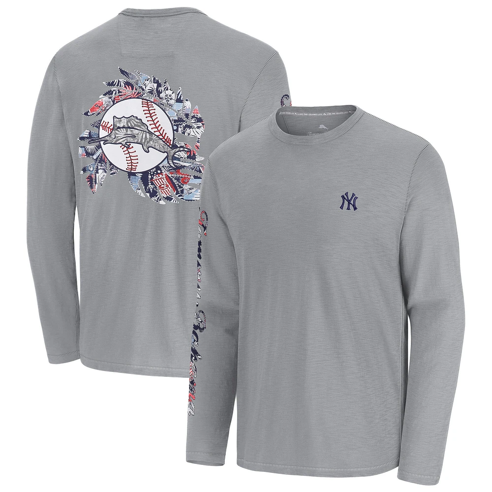 Men's Tommy Bahama  Gray New York Yankees Tropic Curveball Lux Long Sleeve T-Shirt