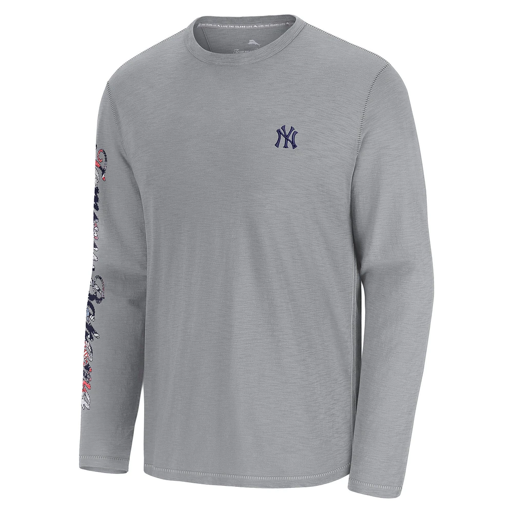 Men's Tommy Bahama  Gray New York Yankees Tropic Curveball Lux Long Sleeve T-Shirt
