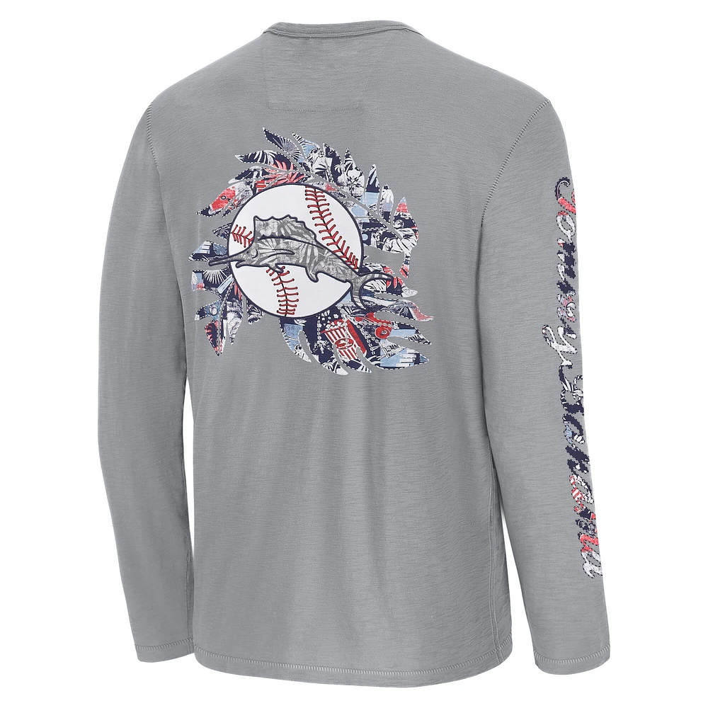 Men's Tommy Bahama  Gray New York Yankees Tropic Curveball Lux Long Sleeve T-Shirt