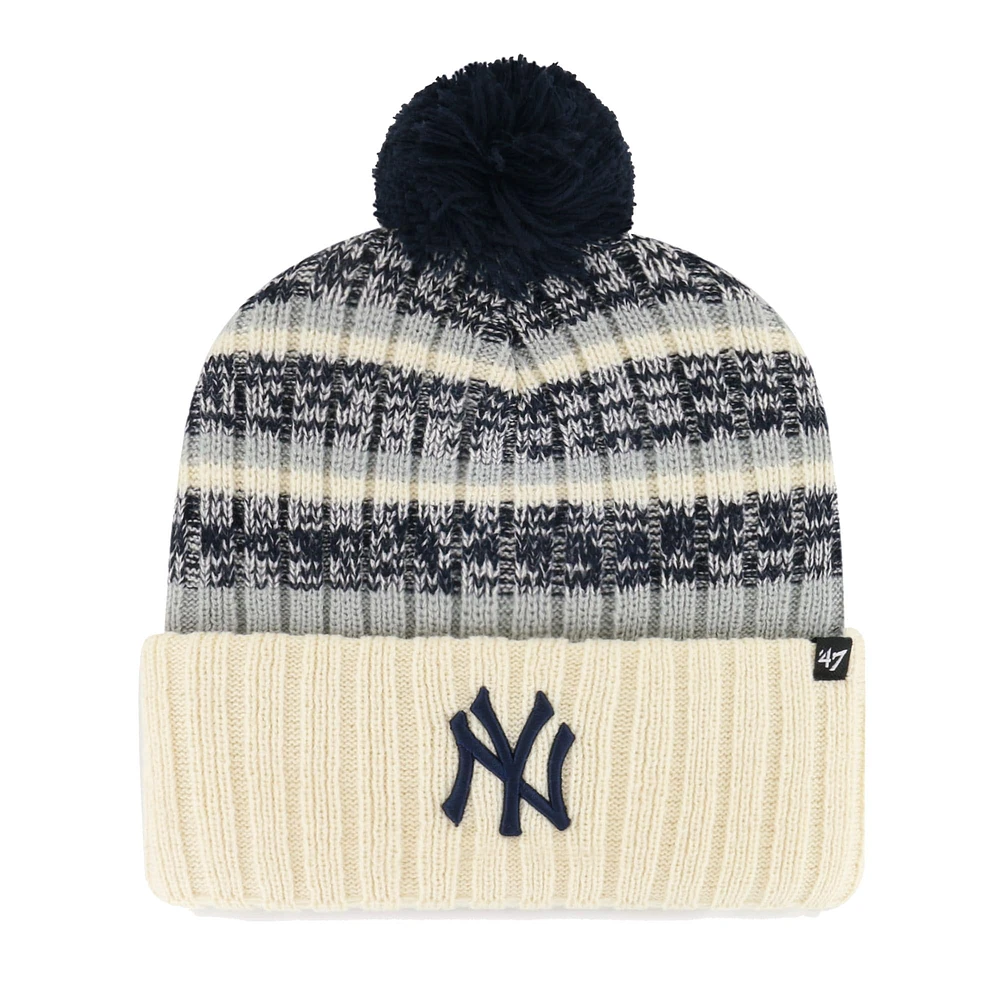 Bonnet en tricot à revers '47 Natural New York Yankees Tavern pour hommes avec pompon