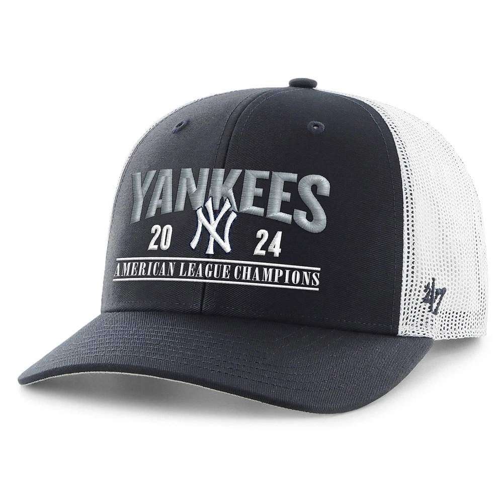 Casquette ajustable New York Yankees 2024 American League Champions Trucker pour homme, bleu marine, modèle 47