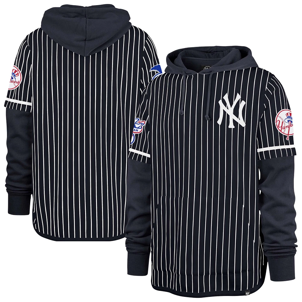 Men's '47  Navy New York Yankees Pinstripe Double Header Pullover Hoodie