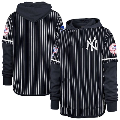 Men's '47  Navy New York Yankees Pinstripe Double Header Pullover Hoodie