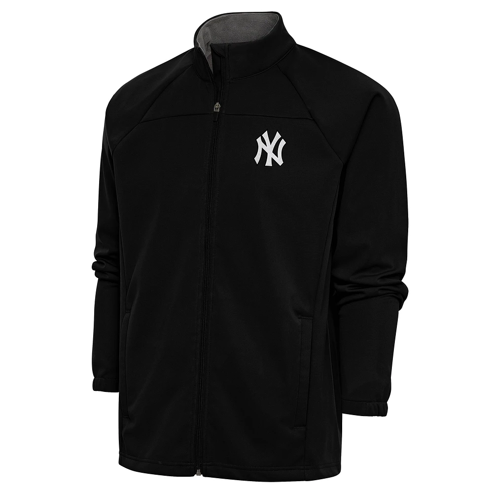 Men's Antigua Black New York Yankees Metallic Links Full-Zip Golf Jacket