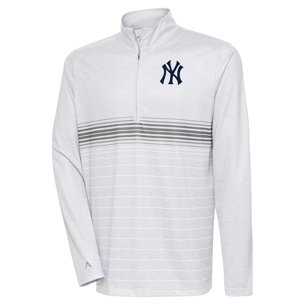 Men's Antigua Heather Gray/Steel New York Yankees Bullseye Quarter-Zip Pullover Top