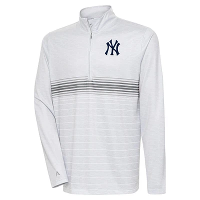 Men's Antigua Heather Gray/Steel New York Yankees Bullseye Quarter-Zip Pullover Top