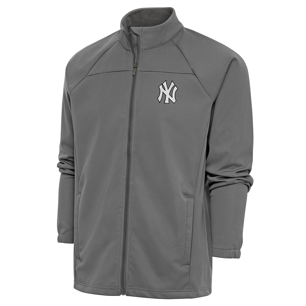 Men's Antigua Steel New York Yankees Metallic Links Full-Zip Golf Jacket