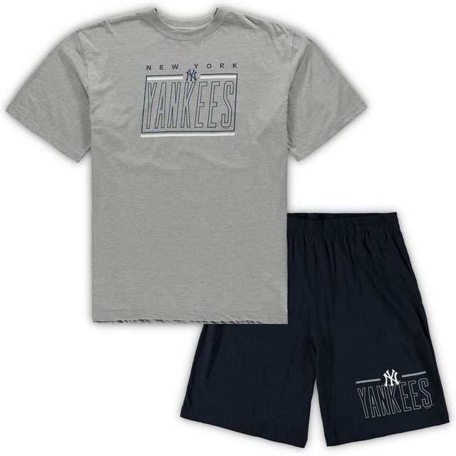 Ensemble de nuit T-shirt et short des New York Yankees Big & Tall Concepts Sport pour homme, gris chiné/bleu marine