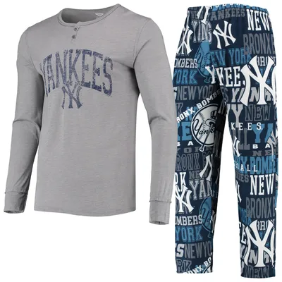 New York Yankees Concepts Sport Ensemble Slub Long Sleeve T-Shirt and Allover Pants Sleep Set - Navy/Charcoal