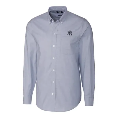 New York Yankees Cutter & Buck Big Tall Stretch Oxford Long Sleeve Button-Down Shirt - Navy