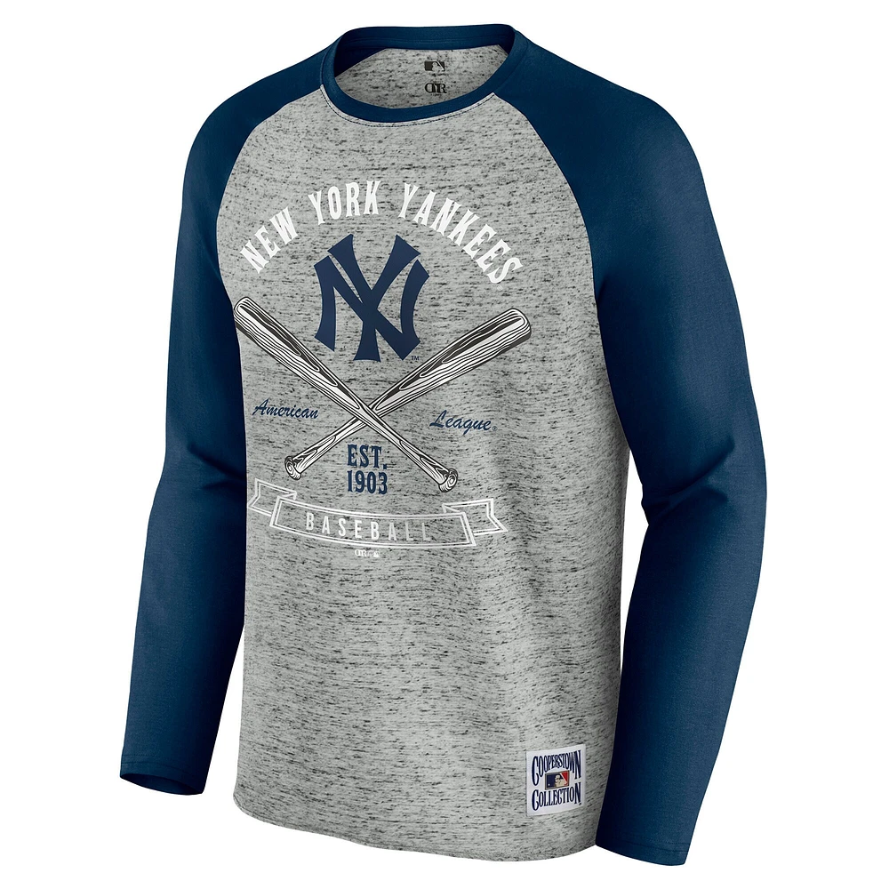 Men's Darius Rucker Collection by Fanatics  Heather Gray New York Yankees Raw Edge Raglan Long Sleeve Baseball T-Shirt