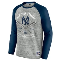 Men's Darius Rucker Collection by Fanatics  Heather Gray New York Yankees Raw Edge Raglan Long Sleeve Baseball T-Shirt
