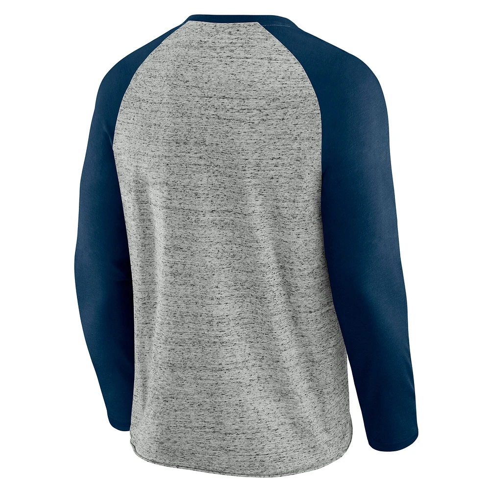 Men's Darius Rucker Collection by Fanatics  Heather Gray New York Yankees Raw Edge Raglan Long Sleeve Baseball T-Shirt