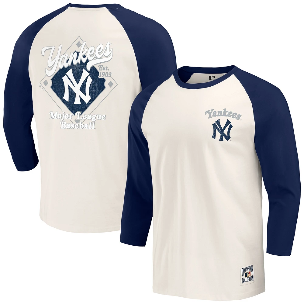 Collection Darius Rucker pour hommes par Fanatics T-shirt raglan à manches 3/4 bleu marine/blanc New York Yankees Cooperstown