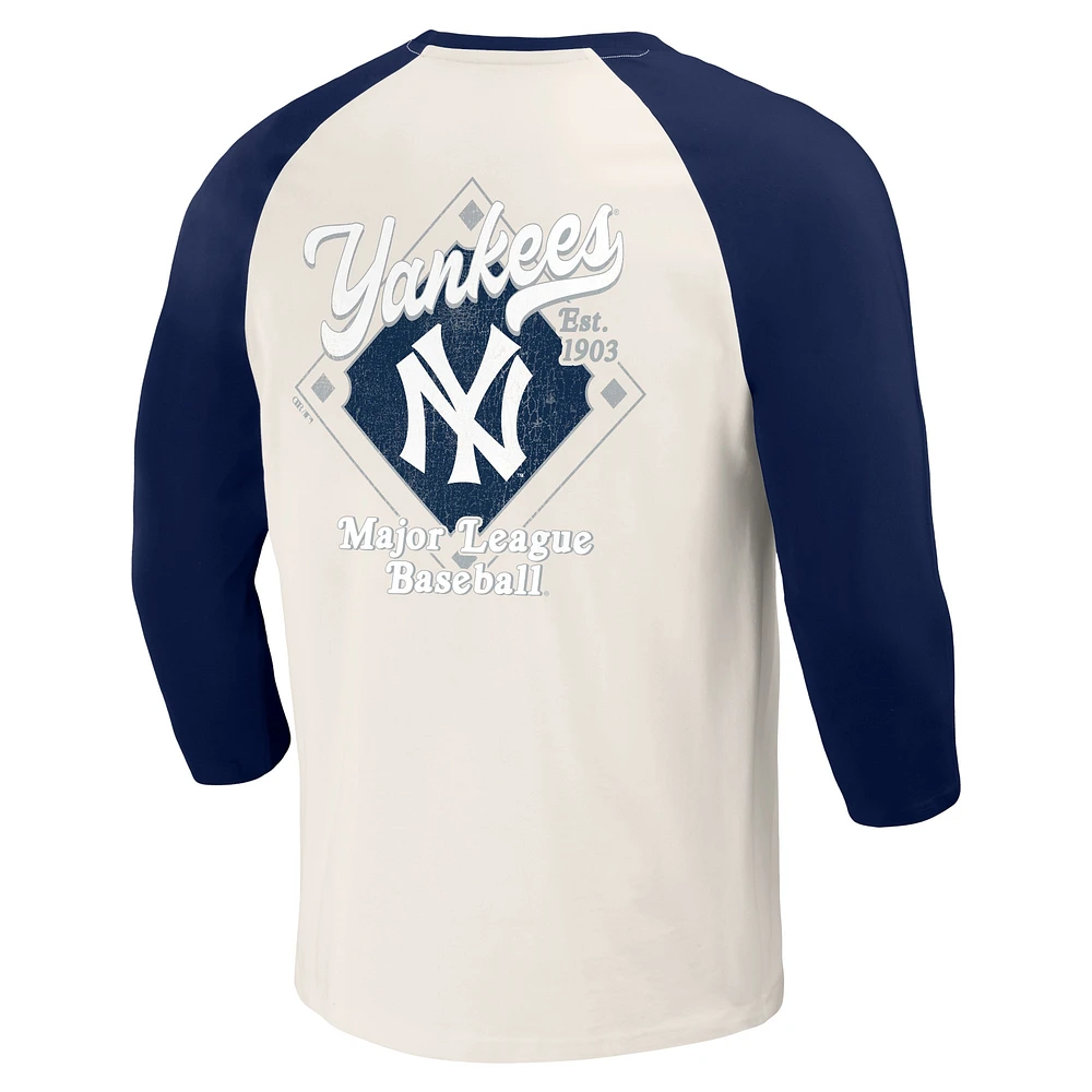 Men's Darius Rucker Collection by Fanatics Navy/White New York Yankees Cooperstown Raglan 3/4-Sleeve T-Shirt