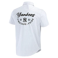 Men's Darius Rucker Collection by Fanatics White New York Yankees Pin Stripe Short Sleeve Button-Up Shirt