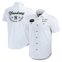 Men's Darius Rucker Collection by Fanatics White New York Yankees Pin Stripe Short Sleeve Button-Up Shirt