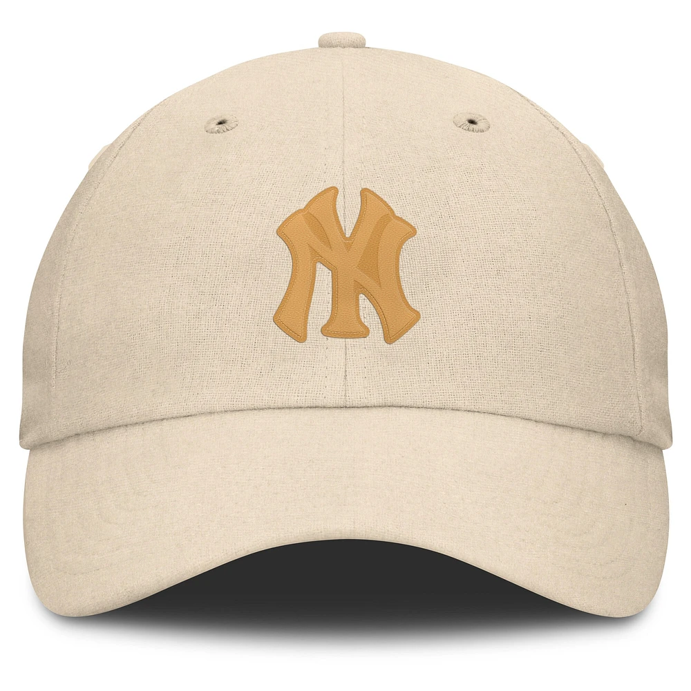 Casquette ajustable en cuir avec patch de front office des Yankees de New York de couleur crème Fanatics pour hommes