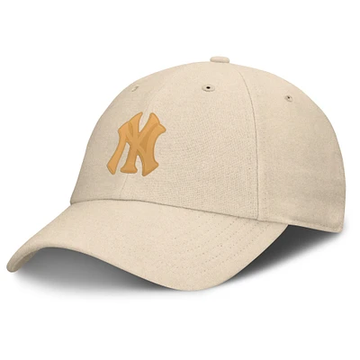 Casquette ajustable en cuir avec patch de front office des Yankees de New York de couleur crème Fanatics pour hommes