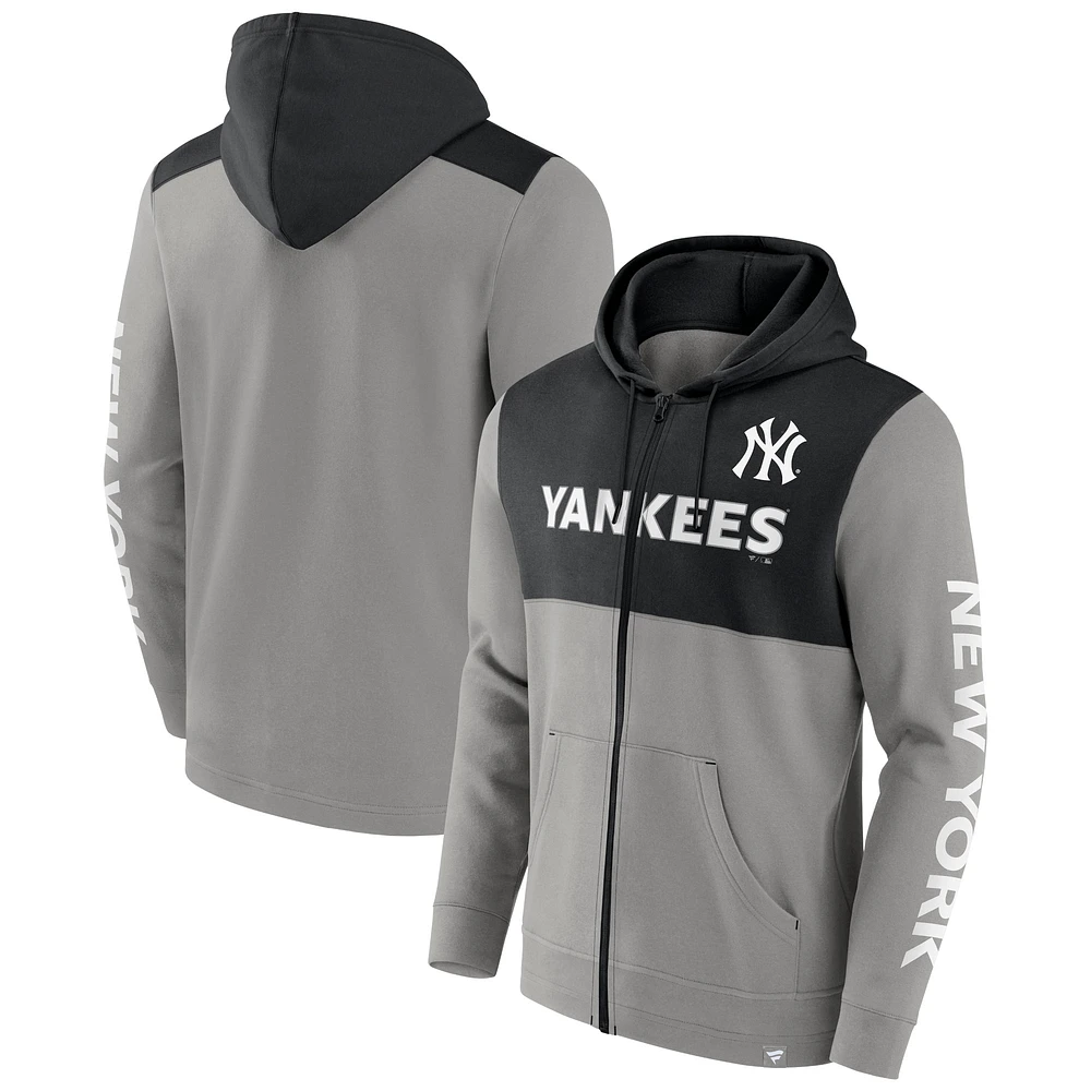 Sweat à capuche entièrement zippé New York Yankees Ace Fanatics pour hommes, gris/noir