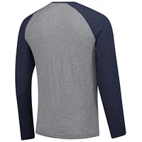 Men's Fanatics Heather Gray/Heather Navy New York Yankees Weathered Logo Tri-Blend Raglan Long Sleeve T-Shirt