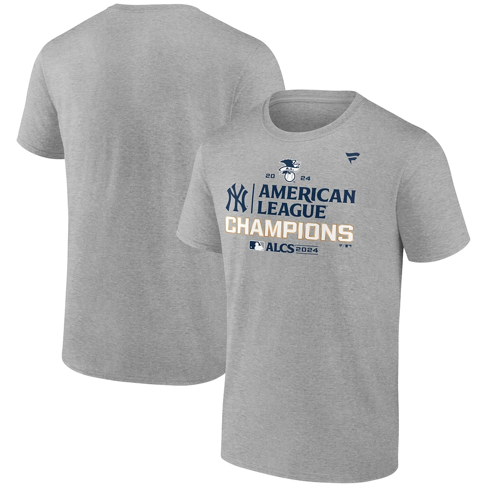 T-shirt Fanatics Heather Grey New York Yankees Champions de la Ligue américaine 2024 pour hommes, taille grande et