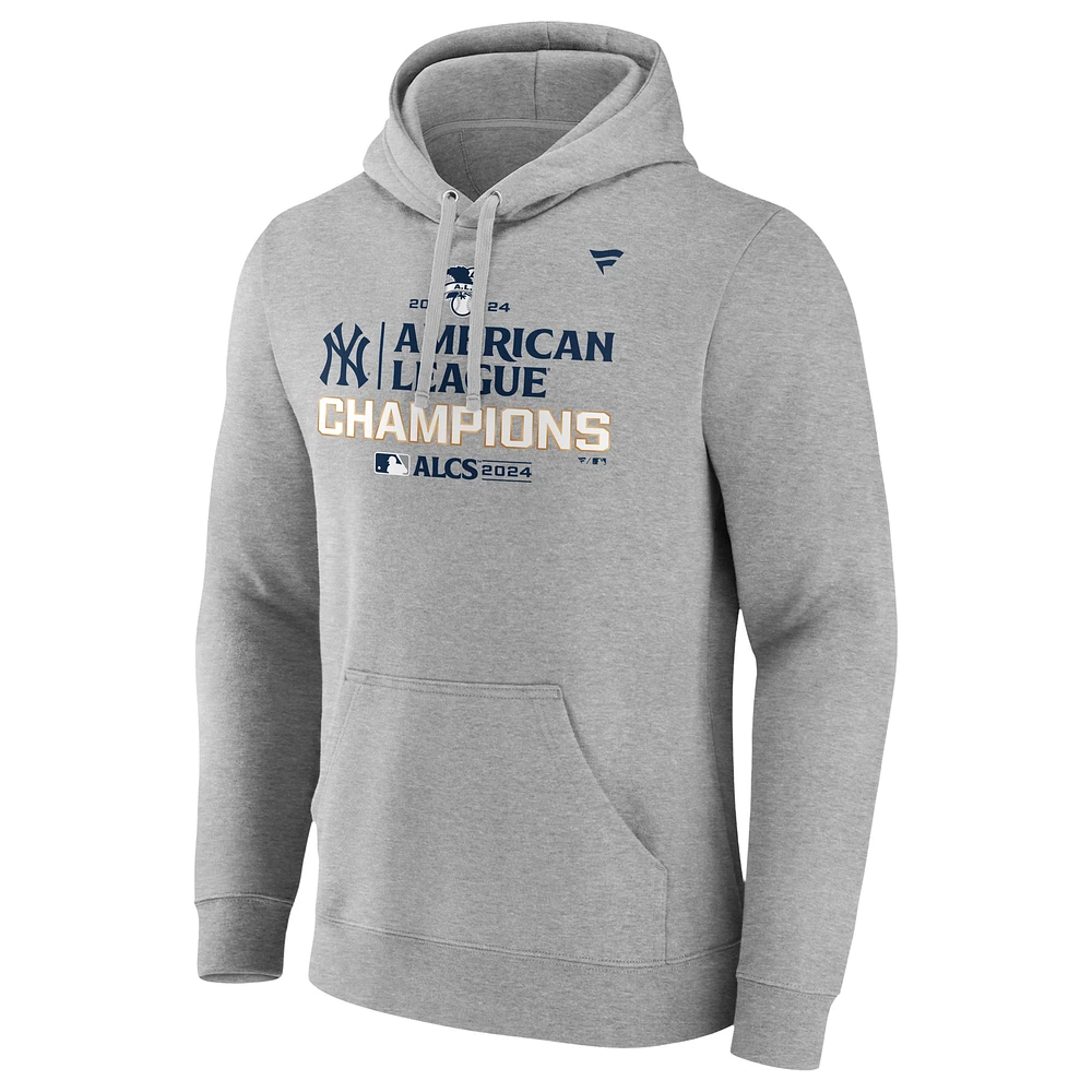 Sweat à capuche pour hommes Fanatics Heather Gray New York Yankees Champions de la Ligue américaine 2024 Vestiaire