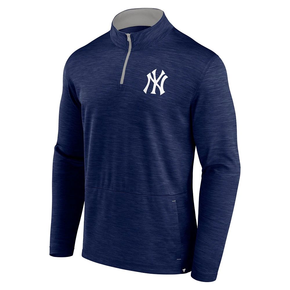 Men's Fanatics Heather Navy New York Yankees Fundamentals Quarter-Zip Pullover