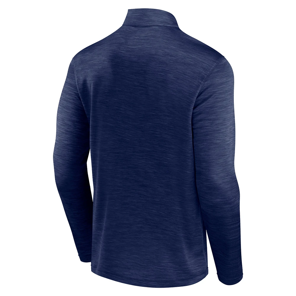 Men's Fanatics Heather Navy New York Yankees Fundamentals Quarter-Zip Pullover