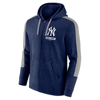 Sweat à capuche zippé en polaire New York Yankees Gains de Fanatics Heather Navy pour homme