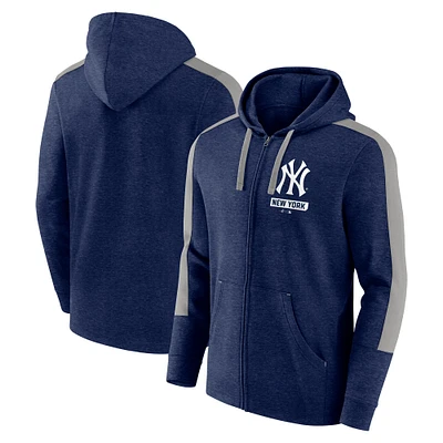 Sweat à capuche zippé en polaire New York Yankees Gains de Fanatics Heather Navy pour homme