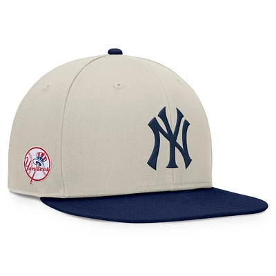 Casquette Snapback bicolore kaki/bleu marine Fanatics pour hommes de l'équipe des Yankees de New York