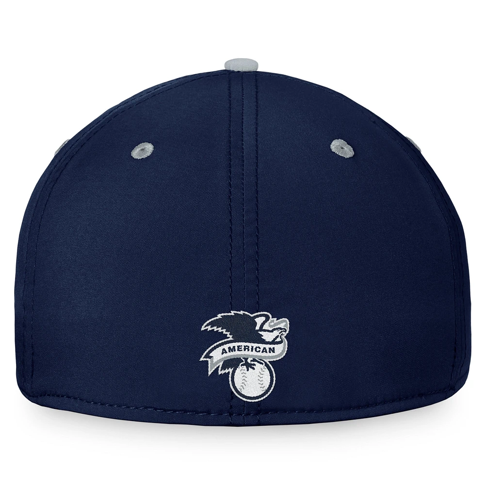 Casquette flexible à logo empilé New York Yankees Fanatics pour hommes, bleu marine/gris