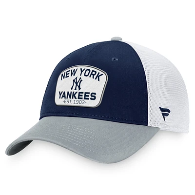 Casquette réglable de camionneur à patch bicolore New York Yankees Fanatics pour hommes, bleu marine/gris