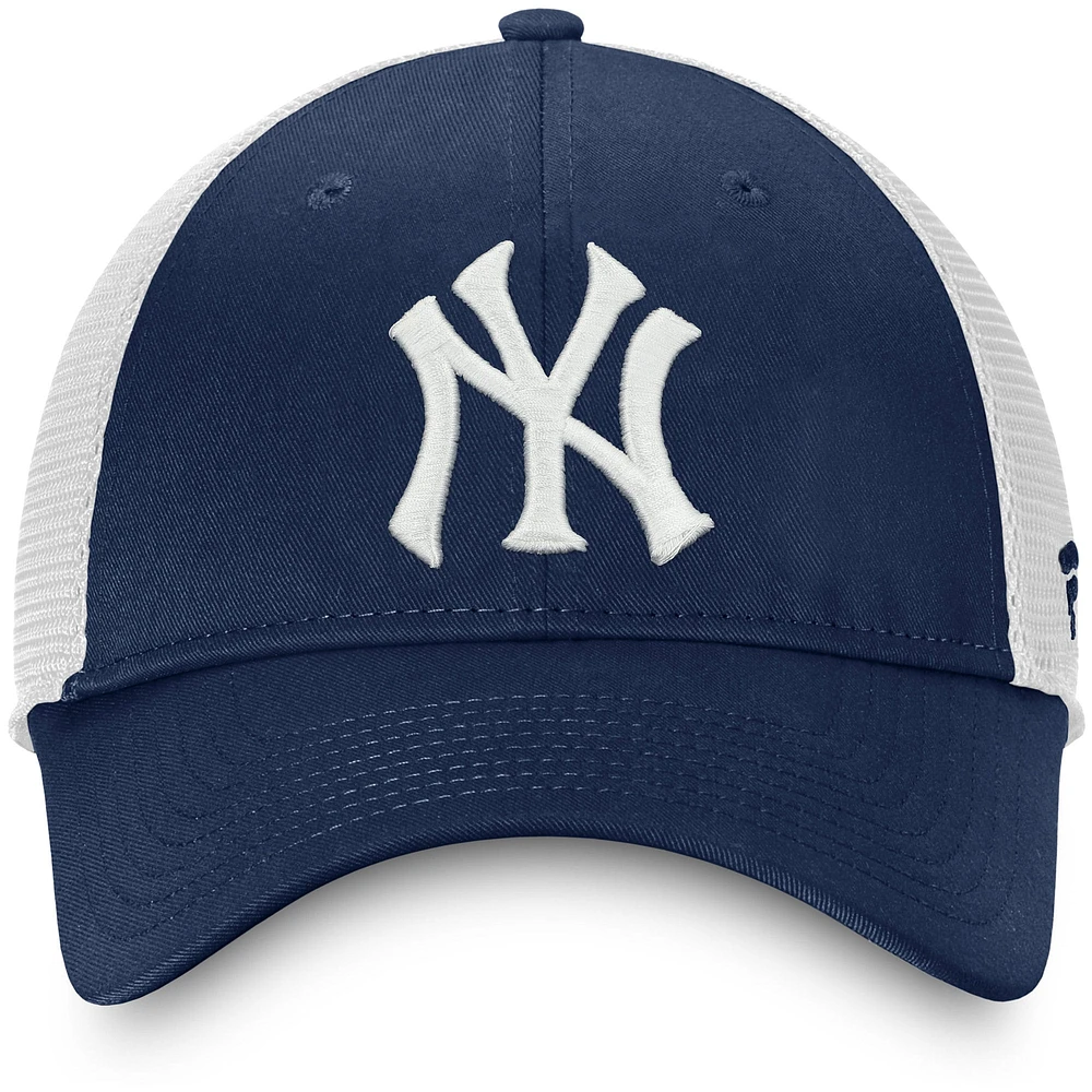Casquette réglable de camionneur non structurée Fanatics pour hommes, bleu marine/blanc, New York Yankees Team Core