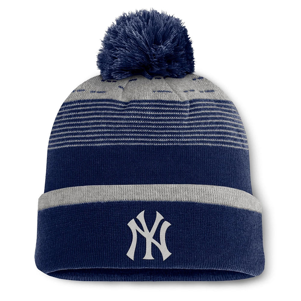 Bonnet en tricot à revers avec pompon et dégradé fondamental des Yankees de New York pour hommes Fanatics Navy