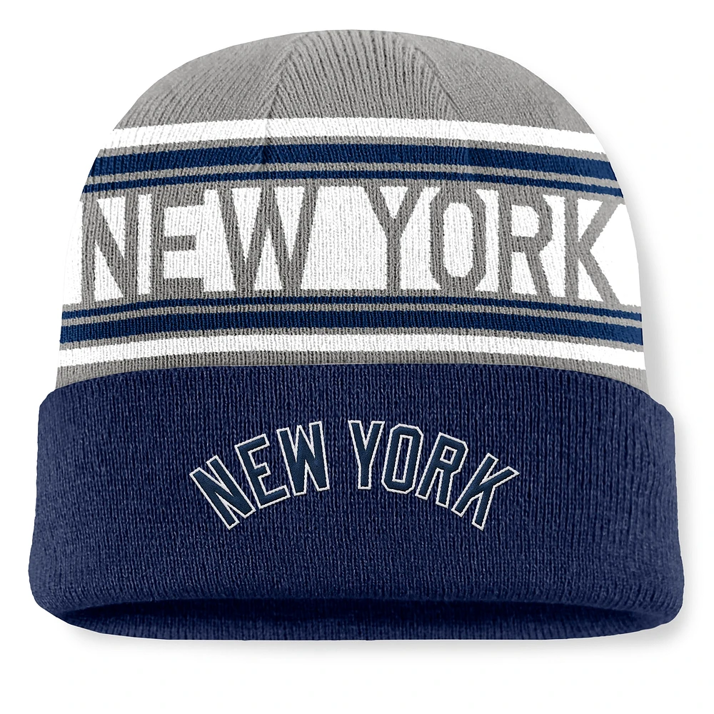 Bonnet en tricot à revers à rayures fondamentales pour hommes Fanatics New York Yankees bleu marine