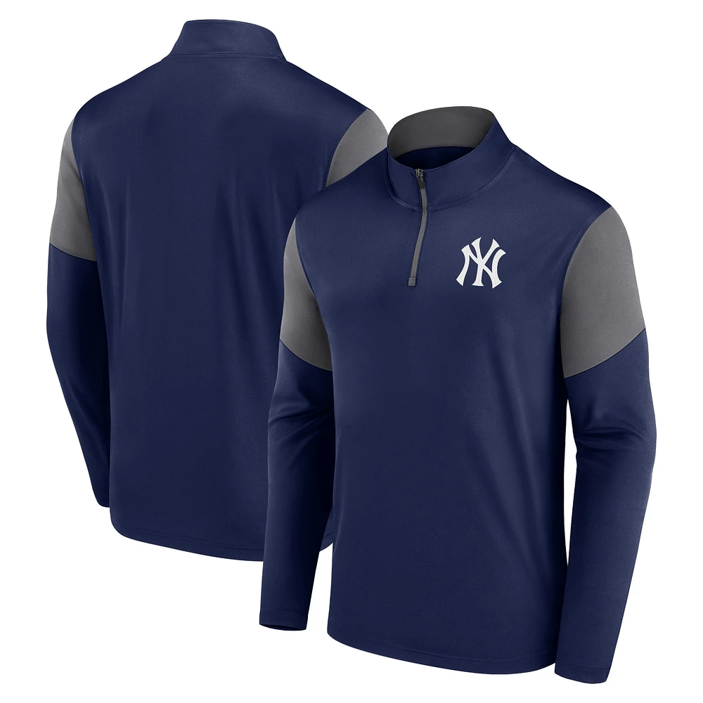 Haut zippé à quart de tour avec logo New York Yankees bleu marine Fanatics pour homme