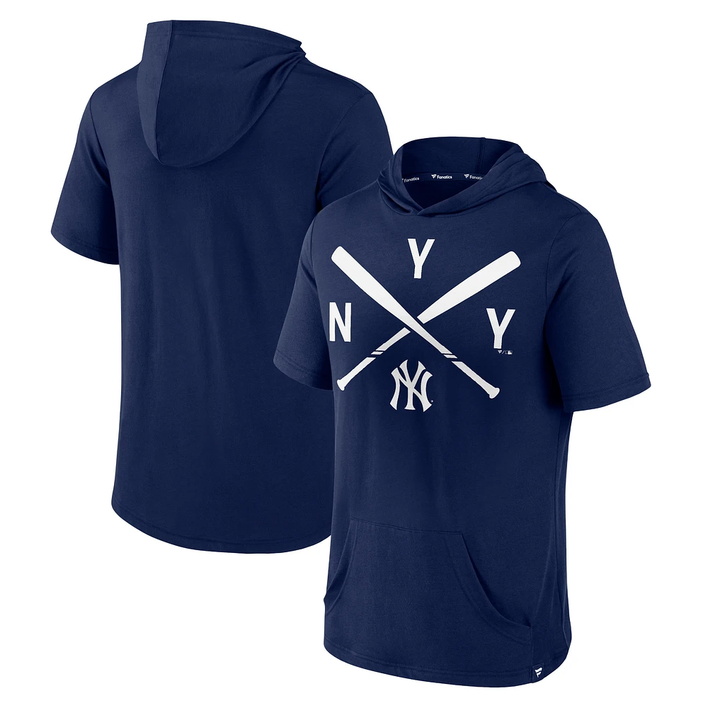 Men's Fanatics Navy New York Yankees Rebel Short Sleeve Pullover Hoodie