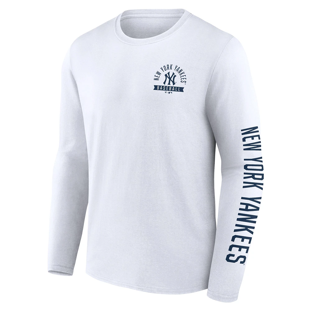 T-shirt à manches longues pour homme Fanatics New York Yankees Press Box blanc