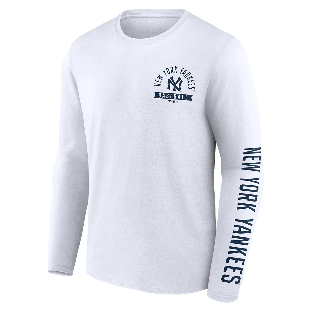 T-shirt blanc à manches longues Pressbox Fanatics pour hommes des Yankees de New York