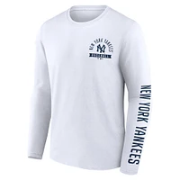 T-shirt blanc à manches longues Pressbox Fanatics pour hommes des Yankees de New York