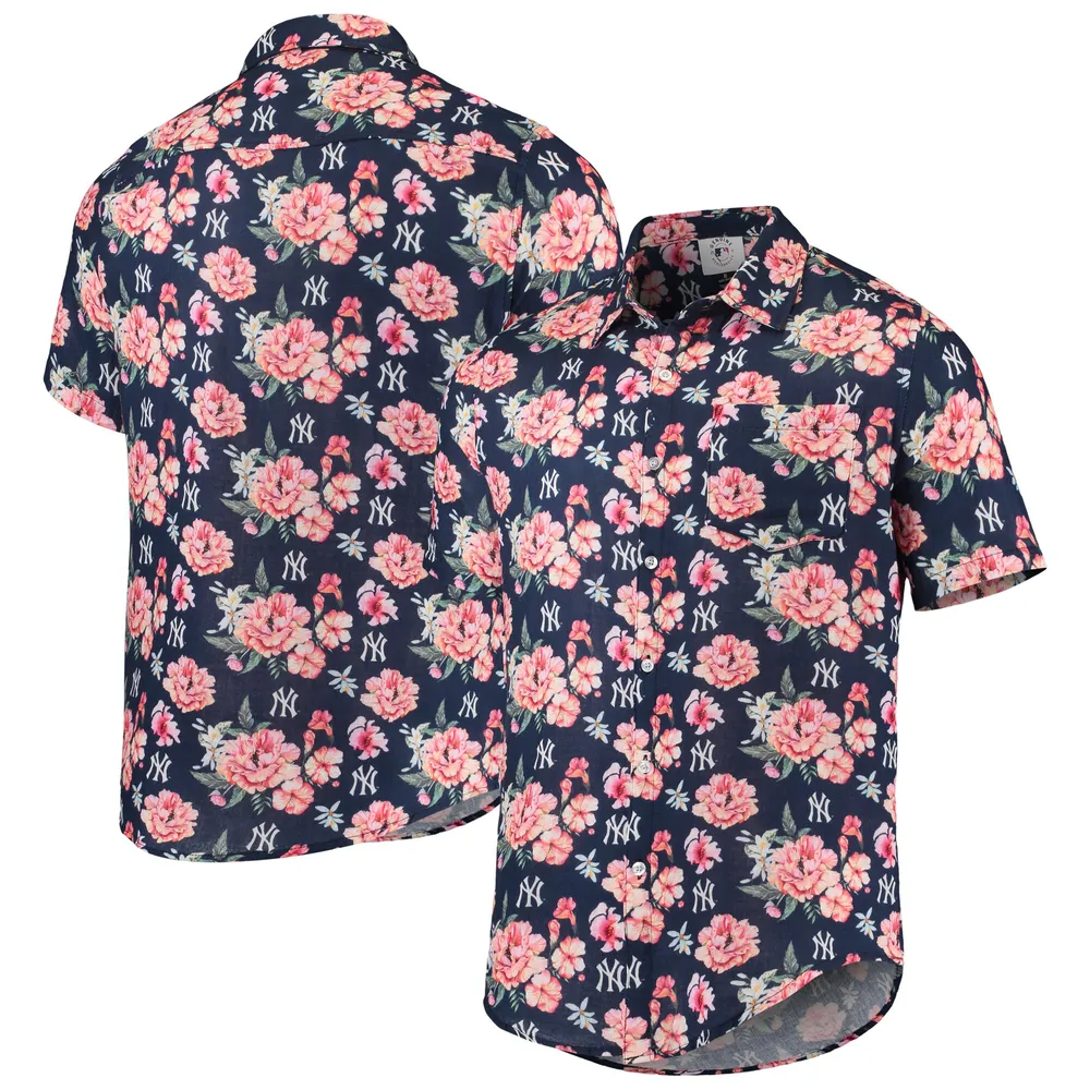 Men's New York Yankees FOCO Navy Floral Linen Button-Up Shirt