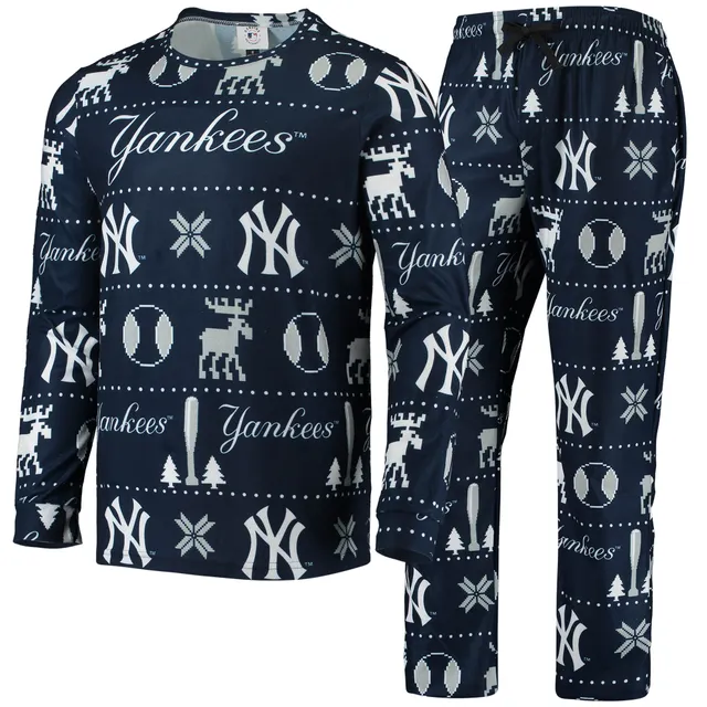 New York Yankees Youth Allover Print Long Sleeve T-Shirt & Pants Sleep Set  - Navy